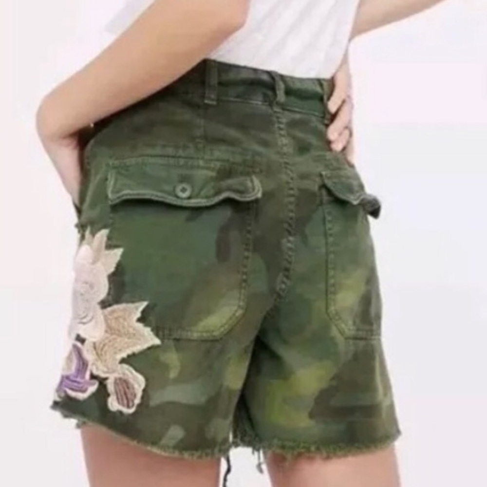 Free People Camo  shorts with embroidery.